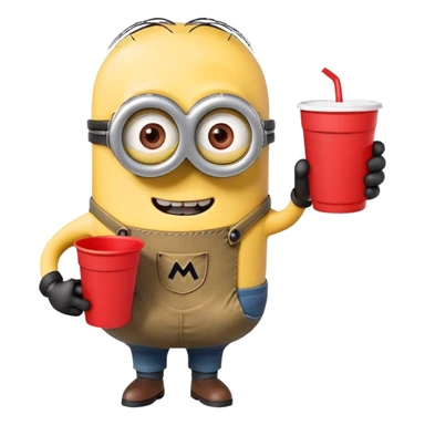 minion holding a red cup in its right hand sticker