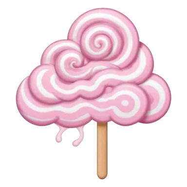 cotton candy on a paper stick, fluffy, pastel pink, swirling cloud-like texture sticker