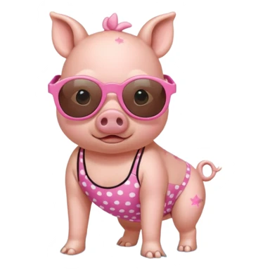 cute pig wearing  star-shaped sunglasses and polka dot bathing suit on all fours  sticker