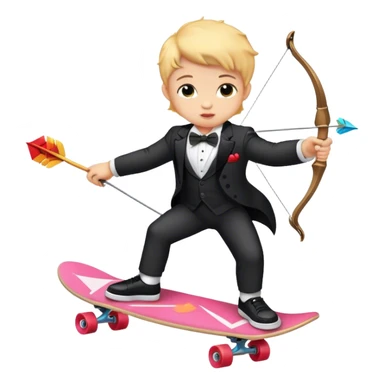 Cupid wearing a tuxedo, shooting a bow and arrow while riding on a skateboard sticker
