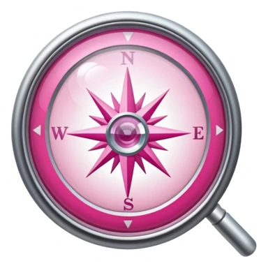 mix light pink dark pink and white girly internet compass logo with a small magnifying glass sticker
