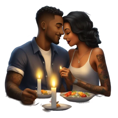 romantic candle light dinner for beautiful tattooed couple sticker