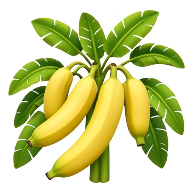 A 3D cartoon banana plant with large green leaves and a bunch of bananas growing downward, natural lighting, Memoji-style. sticker