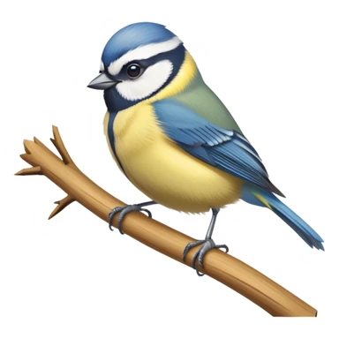 small blue tit bird with yellow chest perched on branch sticker