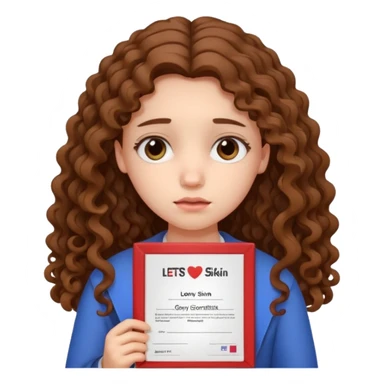 Sad girl with long curly brown hair shows her IELTS certificate with a low score in disappointment sticker