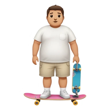 Full body chubby Mexican man with a skateboard from the city in shorts and a white tshirt sticker