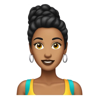 Tanned woman with black hair dressed in 1990s r&b hair, makeup, and neon attire  sticker