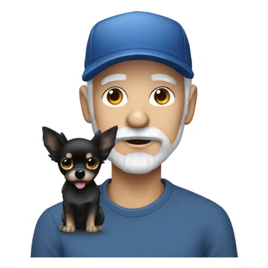 Blue eye Old man with goatee beard ball cap holding black Chihuahua long hair sticker