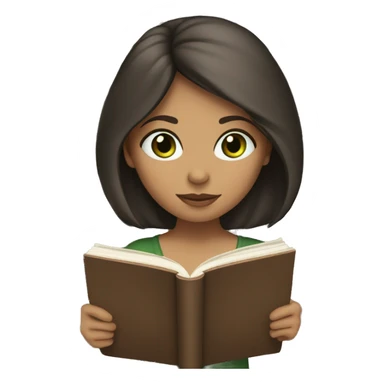 brunette straight chin length haired girl with beige skin tone and dark green eyes reading a book  sticker