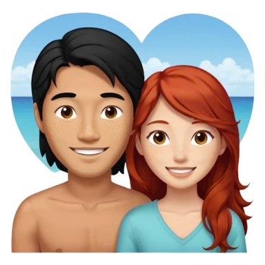 long black haired asian man in love with redhead girl in fiji sticker
