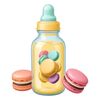 A cute baby bottle with a light yellow nipple and cute stickers on the bottle body. Macaron color palette sticker