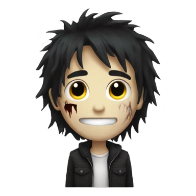 Boy, black hair, medium long, emo, shaggy, blonde highlights, zombie emoji, pale skin, creepy sticker