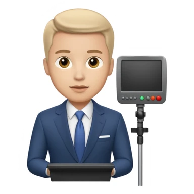 a male news anchor sits, with a screen with a prompter in front of him sticker
