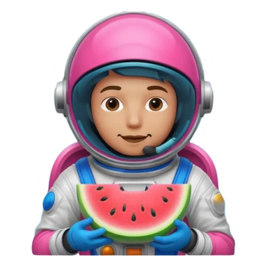 Neon pink and blue spaceman eating melon sticker
