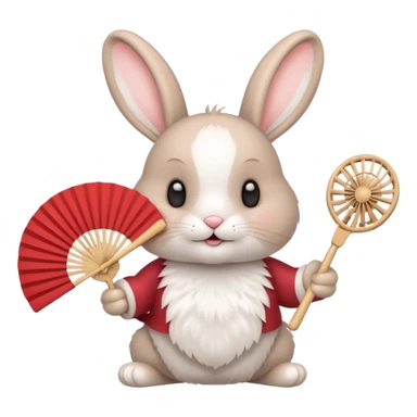 A rabbit hold a folding fan playfully sticker
