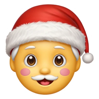 cute emoji face wearing a Santa hat, with a happy soft expression. Replace the festive Christmas elements: a Christmas tree, stocking, snowflake, and other holiday icons. sticker