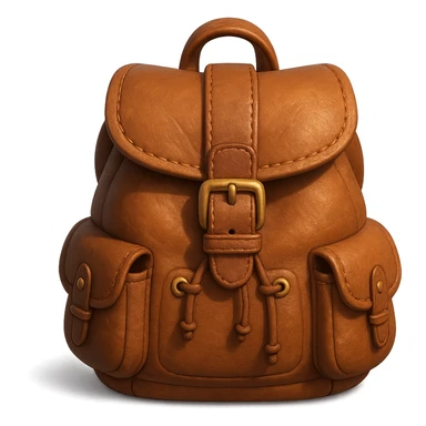 Draw a Pixar-style leather backpack. The backpack should be visible from the front and top. sticker