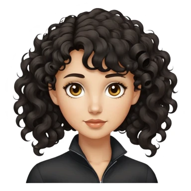 Chica de 40 años con pelo rizado y con coleta alta, pelo marrón-oscuro casi negro, y flequillo a un lado con unos rizos ondulados. Blanca de piel y ojos de color miel sticker