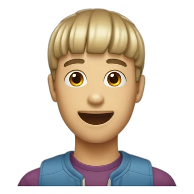 Guy with a bowl cut and hus tongue out sticker