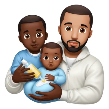 P diddy and drake holding baby oil and baby’s sticker