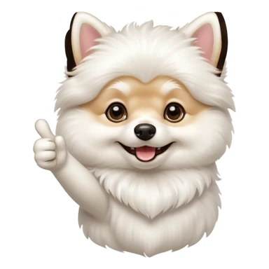 a white Pomeranian dog doing a thumbs up sticker