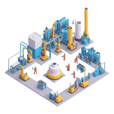 factory floor with industrial equipment and workers sticker