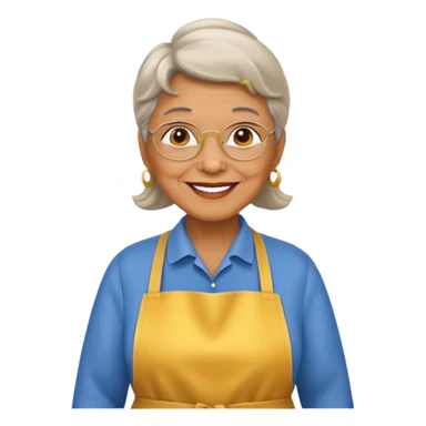 Portrait of a proud grandma wearing a golden apronmagical warmth, emoji-style sticker