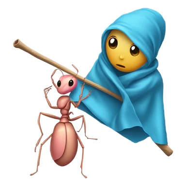 Sad looking Pink tan colored Ant carrying a cerulean cloth sack bag attached to a stick  sticker