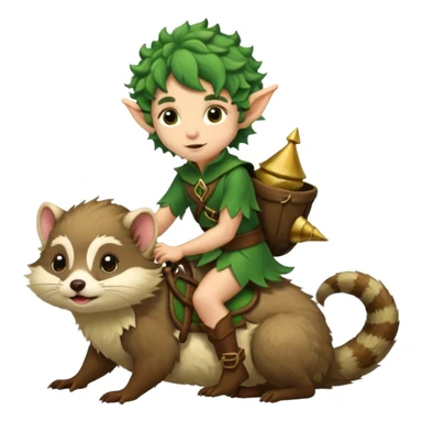 tiny forest elf with messy curls riding ferret sticker