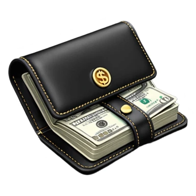 Rich emoji style black leather wallet with dollar bills, luxury money vibe, premium 3D emoji, ultra clean, high detail, no background
 sticker