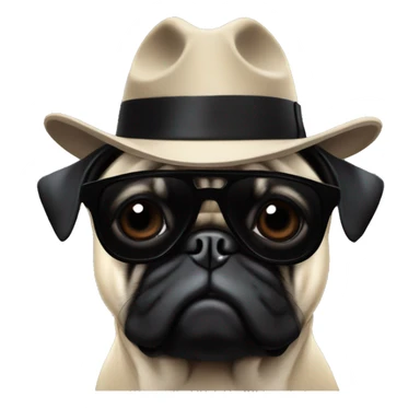 Pug mask from grand theft auto with black fedora and black sunglasses like the god father but still showing the dog ears sticker