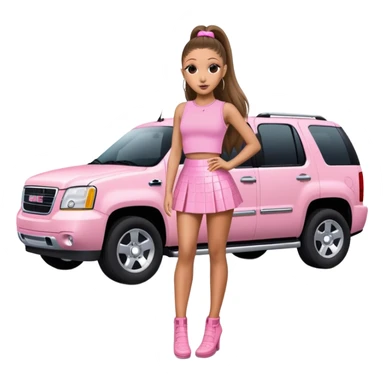 Ariana grande heading to her black GMC wearing a pink croc top and a short pink skirt  sticker
