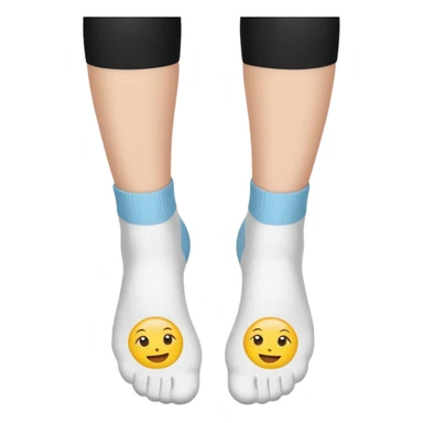 white crew socks on woman's feet, soles facing viewer from underneath, emoji style sticker