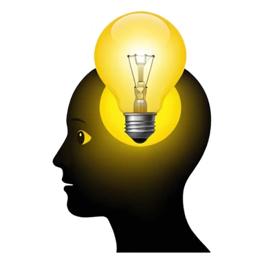 A brain or a head silhouette with a bright lightbulb turning on inside. sticker