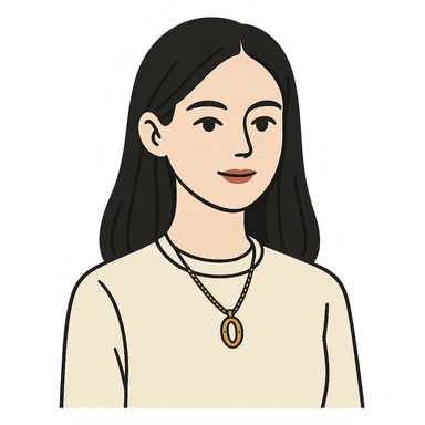 flat toon style college girl with black hair, white skin, wearing a Cartier necklace, old money luxury vibe sticker