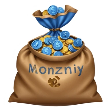 blue coins inside an opened brown money bag  sticker