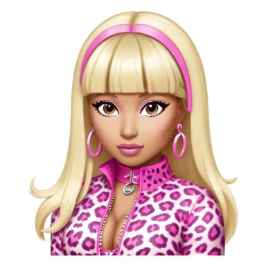 nicki minaj in super bass music video (pink and white leopard print outfit, hair left side blonde and right side pink with bangs) sticker