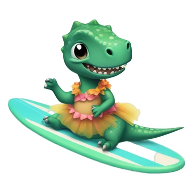 Dinosaur with a tutu on a surfboard  sticker