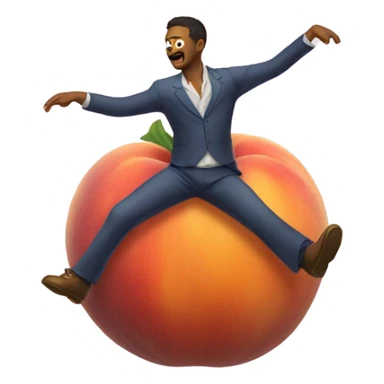 Man dancing with a giant peach with legs sticker