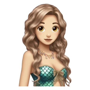 mermaid hime gyaru girl, scales on cheeks, brown hair sticker