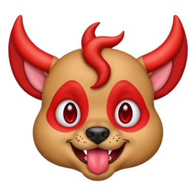 dog emoji with a flirty, devilish look, tongue out, red horns, winking sticker