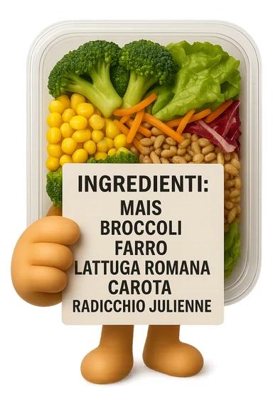SU QUESTO STILE FAI UN EMOJI STILE IPHONE 3D DI UN INSALATA PRECONFEZIONATA DA SUPERMERCATO CON FOCUS SU ETICHETTA NUTRIZIONALE CON GLI INGREDIENTI IN ITALIANO TIPO: MAIS, BROCCOLI, FARRO, ACCANTO ALL'INSALATA CHE HA IN MANO C'è UN FOCUS SULL'ETICHETTA CON GLI INGREDIENTI SCRITTI, FALLO MOLTO REALISTICO IN 3D sticker