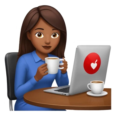 mujer tomando cafe y con un computador sentada en una mesa  sticker
