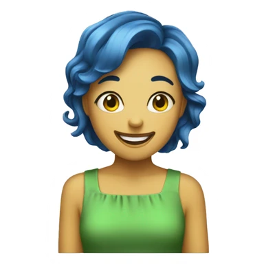 yellow girl with a very short blue pixie cut who is very happy and a green dress sticker