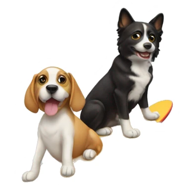 dog together with cat surfing on a board right on a building   sticker