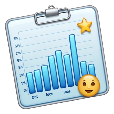 ios style emoji for report sheet consisting graph/ charts with sparkle around the report  sticker