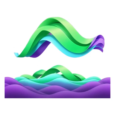 3D render of Aurora, miniature weather phenomenon, volumetric particle effects, wavy glowing neon green and purple ribbons in the sky, elemental energy, emoji style, isolated on white background --v 6.0. sticker