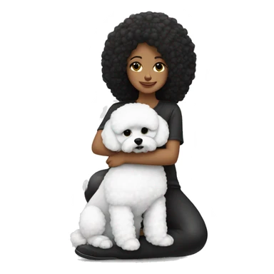 mujer piel blanca pelo largo negro y perro bichon blanco sticker