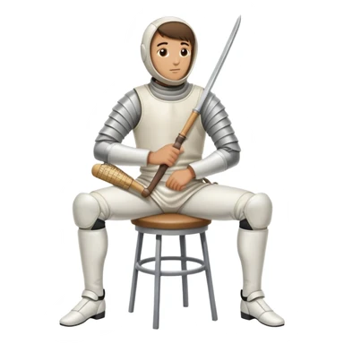 epee fencer sitting on a stool holding a fencing mask under his arm waiting for the match sticker