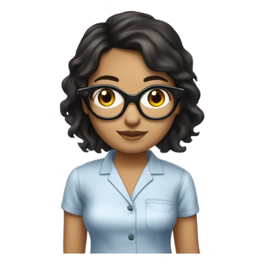 Une fille brune claire avec les cheveux en dessous des épaules, les yeux bleus des lunette noir carré en pyjama  sticker